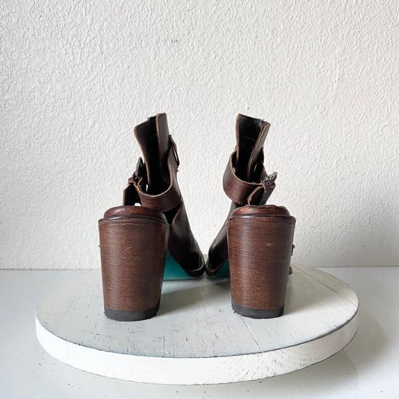 Lane Hailey Halfsie Western Bootie Sz 7.5 Brown Cowboy Round Toe Ankle Strap - Picture 3 of 9